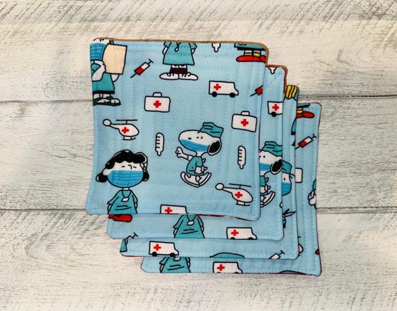 Medical Themed Coasters Set of 4 ~ FREE SHIPPING ~ Handmade and Quilted ~ Reversible!