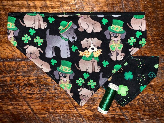 LAST ONE ~ Size Small ~ St Pat's Reversible Pet Bandana ~ Free Shipping ~ Your Pet's Collar Slips Thru ~ Proudly Made in Montana