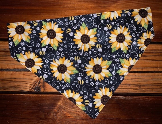 Sunflower Pet Bandana, FREE SHIPPING, Fits Over Your Pet's Collar, Made in Montana Assistedly by Young Adults with Special Abilities =)