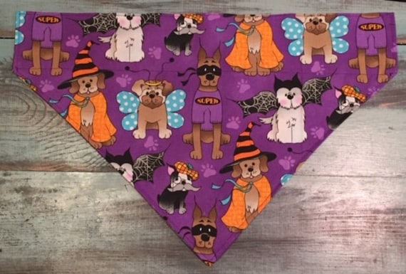 Halloween Pet Bandana, Dog Bandana, Trick or Treat Bandana, Thru Collar Bandana, Dog Costume, Made in Montana, Purple Bandana, Pet Costume