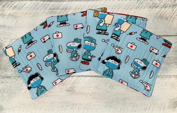Medical Themed Coasters Set of 4 ~ FREE SHIPPING ~ Handmade and Quilted ~ Reversible!