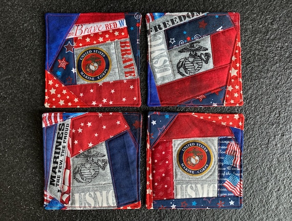 USMC Quilted Coaster Set of 4 ~ Handmade ~ FREE SHIPPING