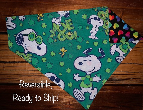 Reversible Pet Bandana for Valentines/St Patricks Day, Free Shipping, Collar Slips Thru, Assistedly Made by Young Adults with Special Needs