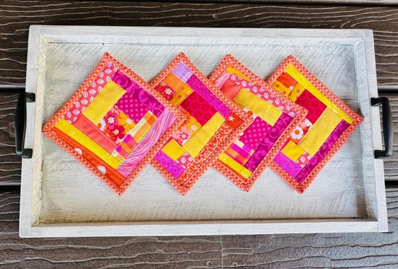 Summertime Coasters Set of 4 ~ FREE SHIPPING ~ Handmade and Quilted ~ Reversible
