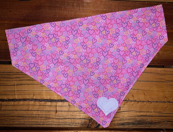 Happy Hearts Pet Bandana with Stitched Applique, Collar Slips Thru, Assistedly Made in Montana by Young Adults with Special Abilities