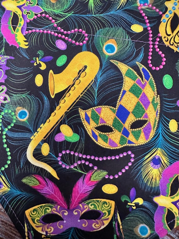 Mardi Gras Dog Bandana ~ FREE SHIPPING ~ Your Pet's Collar Slips Thru ~ Happily Packaged by Young Adults with Special Abilities =)