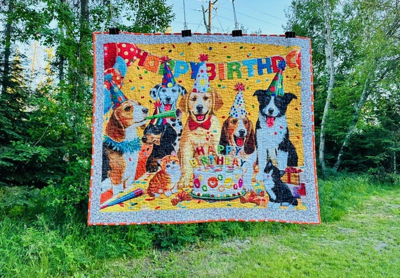Party Pups Lap Quilt ~ Photo Backdrop ~ FREE SHIPPING ~ 39 x 46 ~ Joyfully Packaged by Special Olympic Athletes