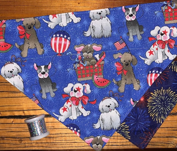 LAST ONES ~ S/XS ~ Reversible Patriotic Pup Bandana ~ Your Pet's Collar Slides Thru ~ Free Shipping!