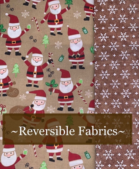 Reversible Santa Pet Bandana ~ FREE SHIPPING ~ Kraft Brown Motif ~ Your Pet's Collar Slips Thru ~ Ready to Ship ~ Proudly Made in Montana!