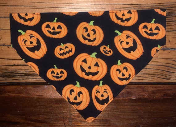 Jack o Lantern Pet Bandana ~ SHIPS FREE ~ Your Pet's Collar Slips Thru ~ Made in Montana