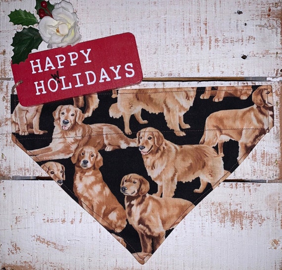 Golden Retriever Pet Bandana, Collar Slips Thru, Service Dog, Guide Dog, Therapy Dog, ESA, PTSD, Christmas Gift, Stocking, Made in Montana