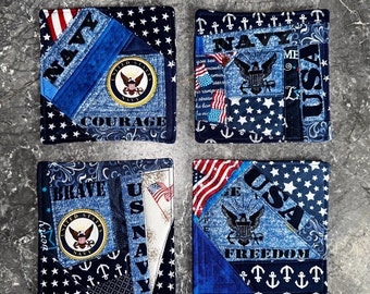 US Navy Quilted Coaster Set of 4 ~ Handmade ~ FREE SHIPPING ~ Happily Packaged by Young Adults with Special Abilities