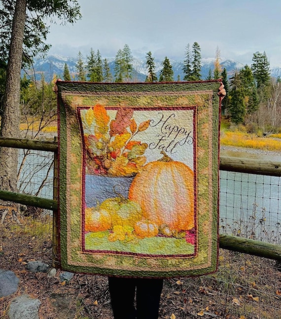 Happy Fall ~ Wall Hanging with Rod Pocket Sewn In ~ 42 x 49 ~ FREE SHIPPING!
