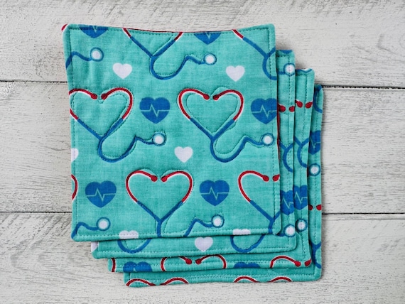 Medical Themed Coasters Set of 4 ~ FREE SHIPPING ~ Handmade and Quilted ~ Reversible