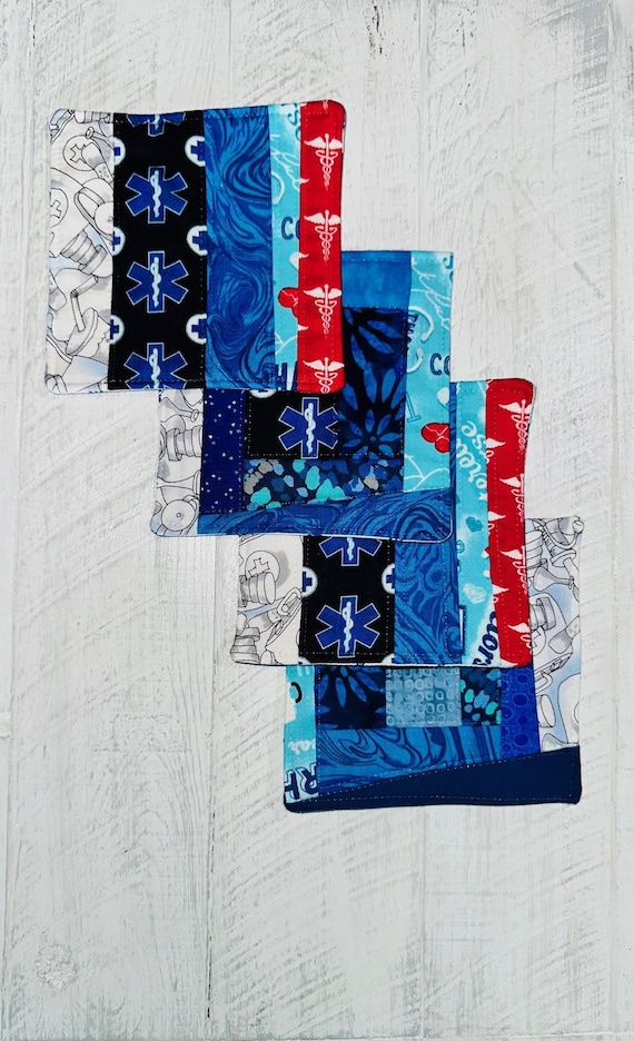 Medical Themed Coasters Set of 4 ~ FREE SHIPPING ~ Handmade and Quilted ~ Reversible