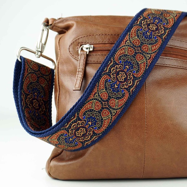 Pocket strap blue evening light coloré avec mousqueton, sacs à main à bretelles, sangle de poche, bandoulière, bandoulière, fleurs, paisley, large