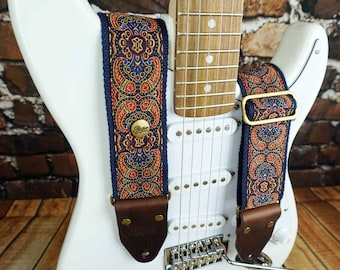 Retro guitar strap Midnight | Strap for guitar | Floral | Flower | Vintage Guitar Strap - Bass Strap Paisley Pattern