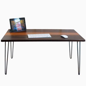 Handmade Walnut Desk: Mid Century Modern Hairpin Leg Table