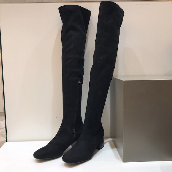 low heel thigh high boots