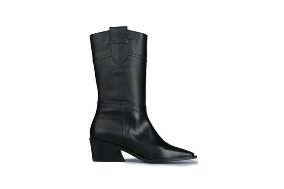 black mid calf block heel boots