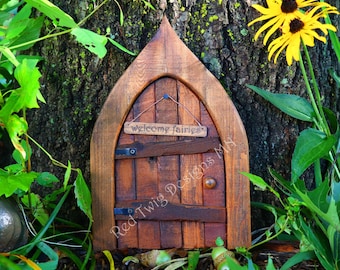 Fairy Door/Windows, Optionally Personalize, WoodTone, Hobbit/Gnome/Whimsical Style, Handmade with Reclaimed Wood, Indoor/Outdoor, Weatherprf