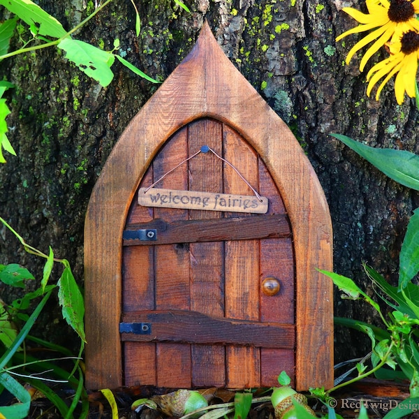 Fairy Door/Windows, WoodTone, Hobbit/Gnome/Whimsical Style, Handmade with Reclaimed Wood, Indoor/Outdoor, Weatherprf