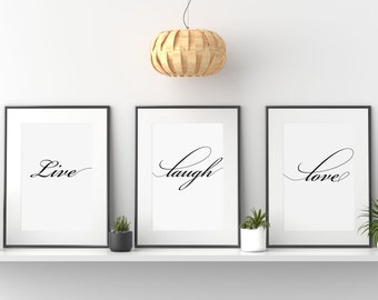 Live Laugh Love Printable Posters (Set of 3), Live Laugh Love Wall Art Prints, Nursery Print Set, Love Quote Poster Set *Instant Download*