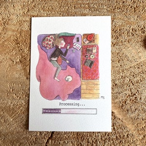 Carte postale aquarelle cocooning "Processing"