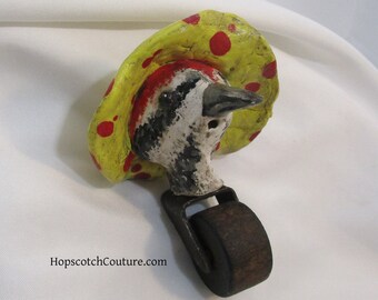 Red Headed Woodpecker Rolling Desk Toy, Feel Good Bird Collectable for Stress Relief, Melanerpes Erythrocephalus handmade by Marelle Couture