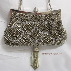 No disponible, bolso de noche formal de alta costura, bolso de boda beige OOAK de Marelle Couture, bolso de cóctel con cuentas de alta costura