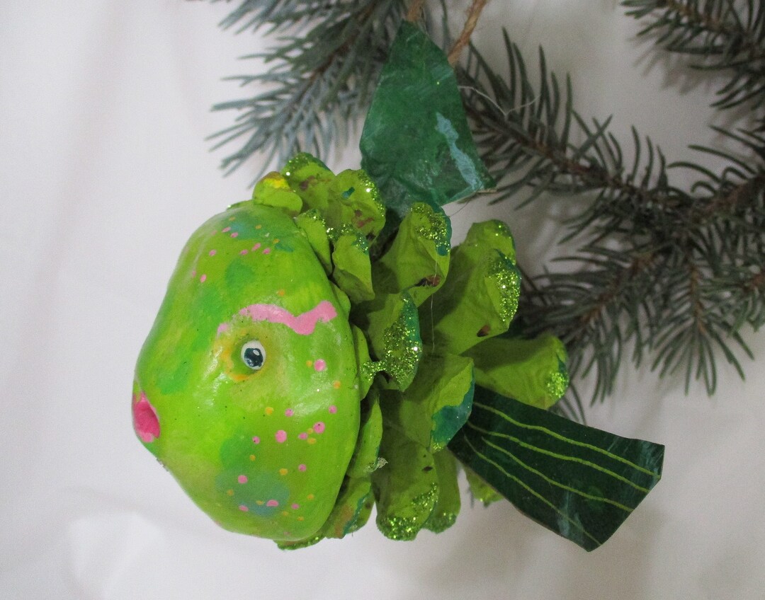 Green Fish Christmas Ornament Fishy Fish Tree Décor Handmade Etsy