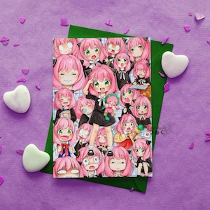 Carte postale - Cute Anya/ Anime art, art mignon, art manga, impression d’art, chibi, mignon, loli, anime girl, espion, famille