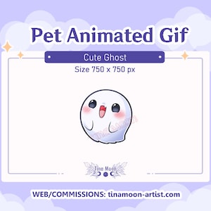 May include: Animated GIF of a cute, white ghost with pink cheeks and big eyes. The ghost is smiling and has a surprised expression. The GIF is 750 pixels by 750 pixels.