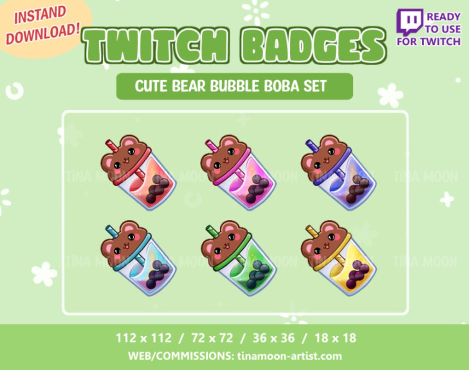 Bear Bubble Boba Badge Set Bear Emblems Set TWITCH / Kawaii / Bits ...