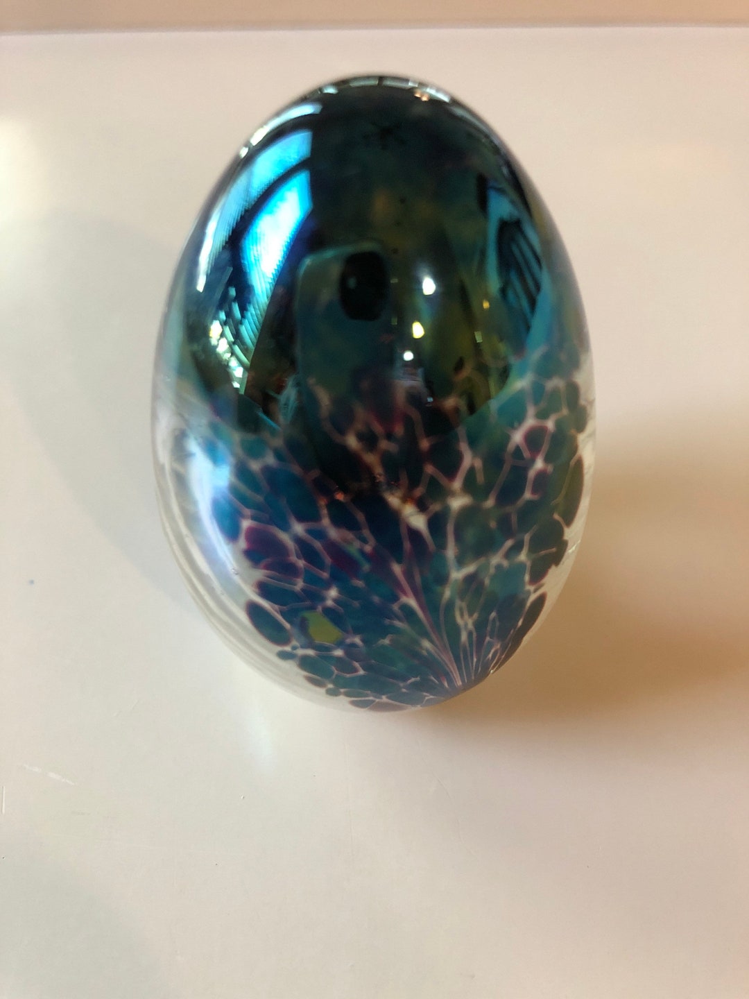 Hand Blown Glass Egg Paperweight Made by Mount St. Helens Volcanic Ash