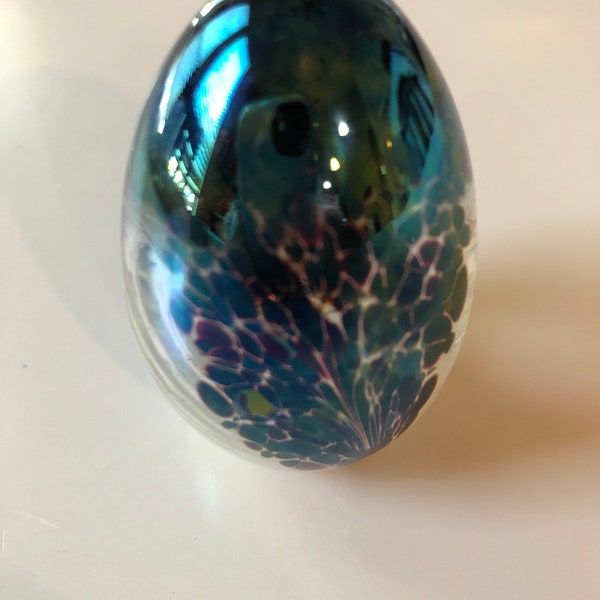 Hand Blown Glass Egg Paperweight Made By Mount St. Helens Volcanic Ash