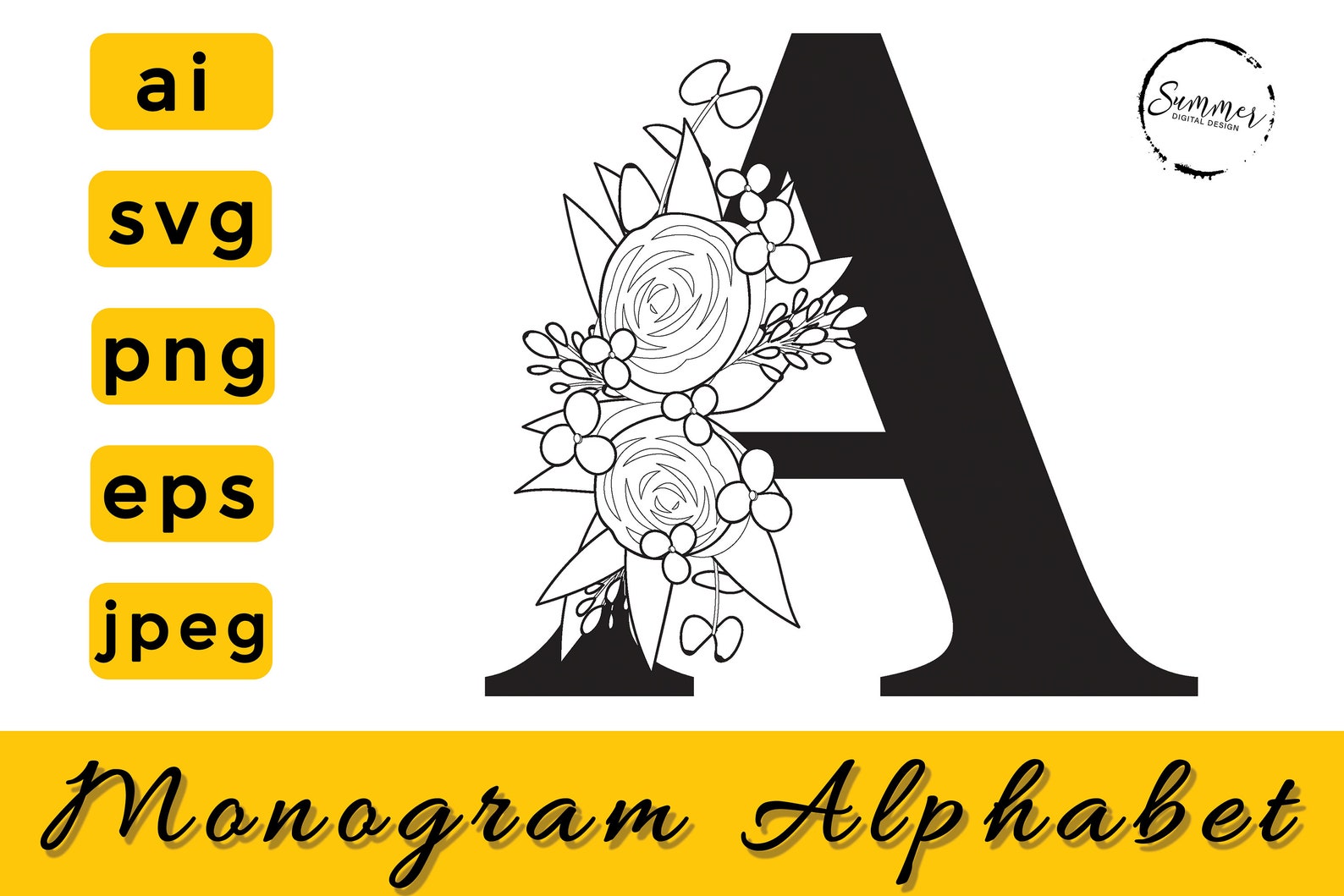 Floral Monogram Alphabet Svg Files for Cricut Floral Letters Etsy