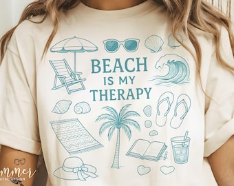 Beach Therapy Sublimation PNG Bundle, Summer Coastal Design (Digital Download)