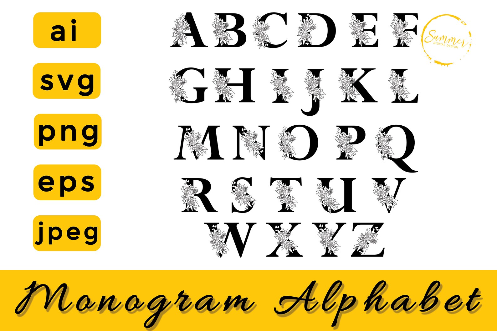 Floral Monogram Alphabet Svg Files for Cricut Floral Letters Etsy