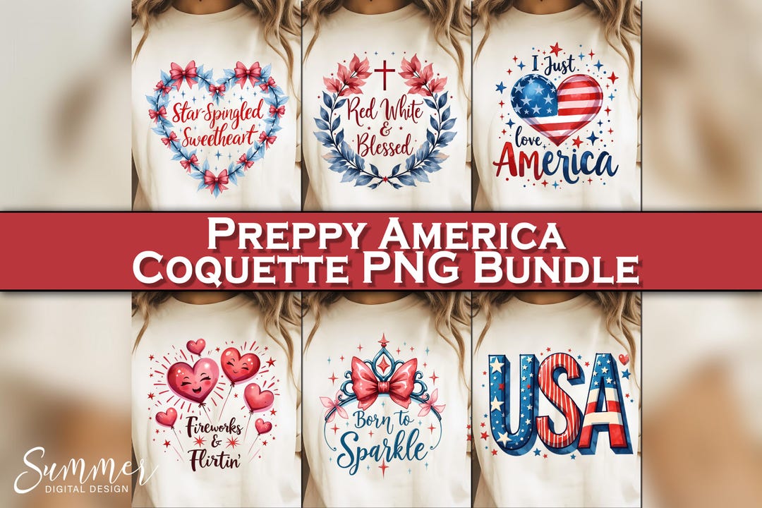 Preppy America Coquette PNG Bundle 4th of July Bundle PNG Retro America ...