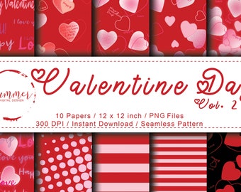 Valentine Digital Paper Nahtloses Muster,Herz Digitales Papier,Valentinstag Herz Digitale Papiere,Valentinstag Hintergrund,Rot und Pink Digital Paper