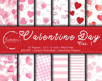 Valentine Seamless Digital Paper Pattern,Heart Digital Paper,Valentine Heart Digital Papers,Valentine background,Red and Pink Digital Paper