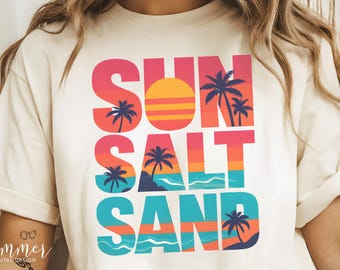 Retro Sunset Summer Sun Salt Sand PNG, Tropical T-Shirt Design (Digital Download)