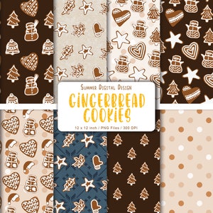 Digital Paper Pack Gingerbread Cookies, Christmas Seamless Pattern, Christmas Background, Digital Paper, Scrapbook