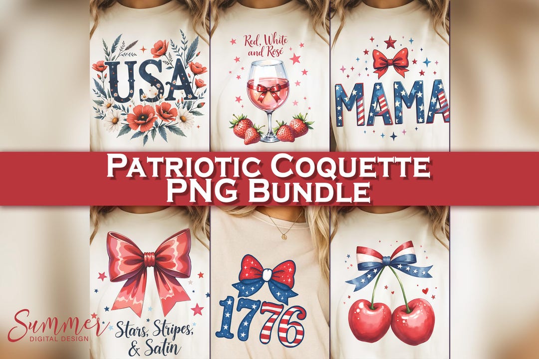 4th of July Bundle PNG Preppy America Coquette PNG Bundle Retro America ...