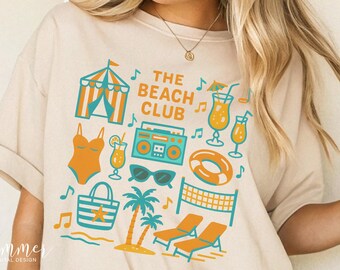 Pakiet Retro Beach Club PNG, 4 projekty koszulek letnich (do pobrania cyfrowego)