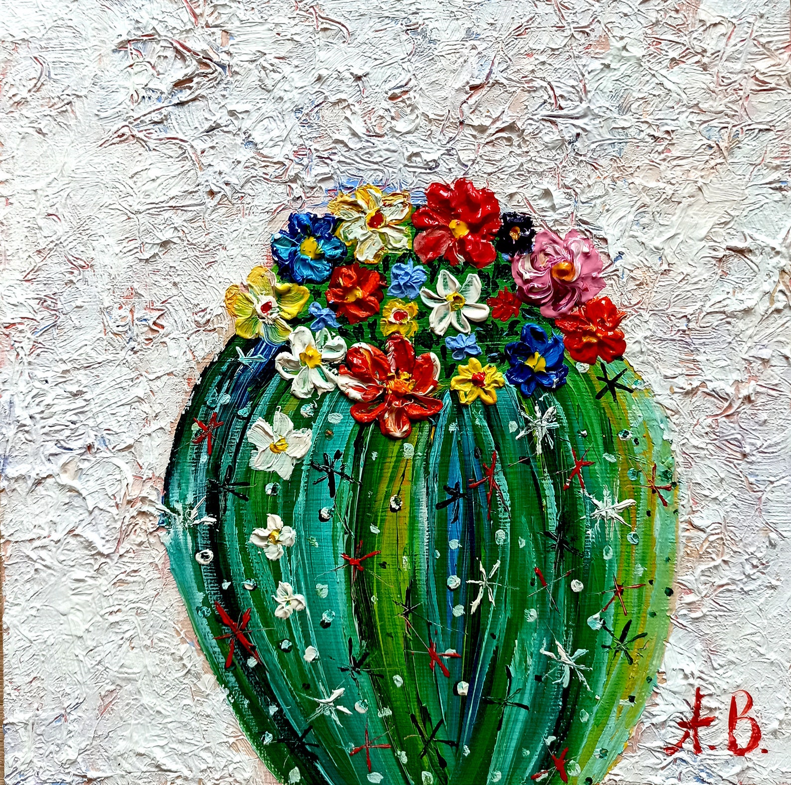 Cactus Painting Floral Original Art Desert Bloom Flower Wall Etsy