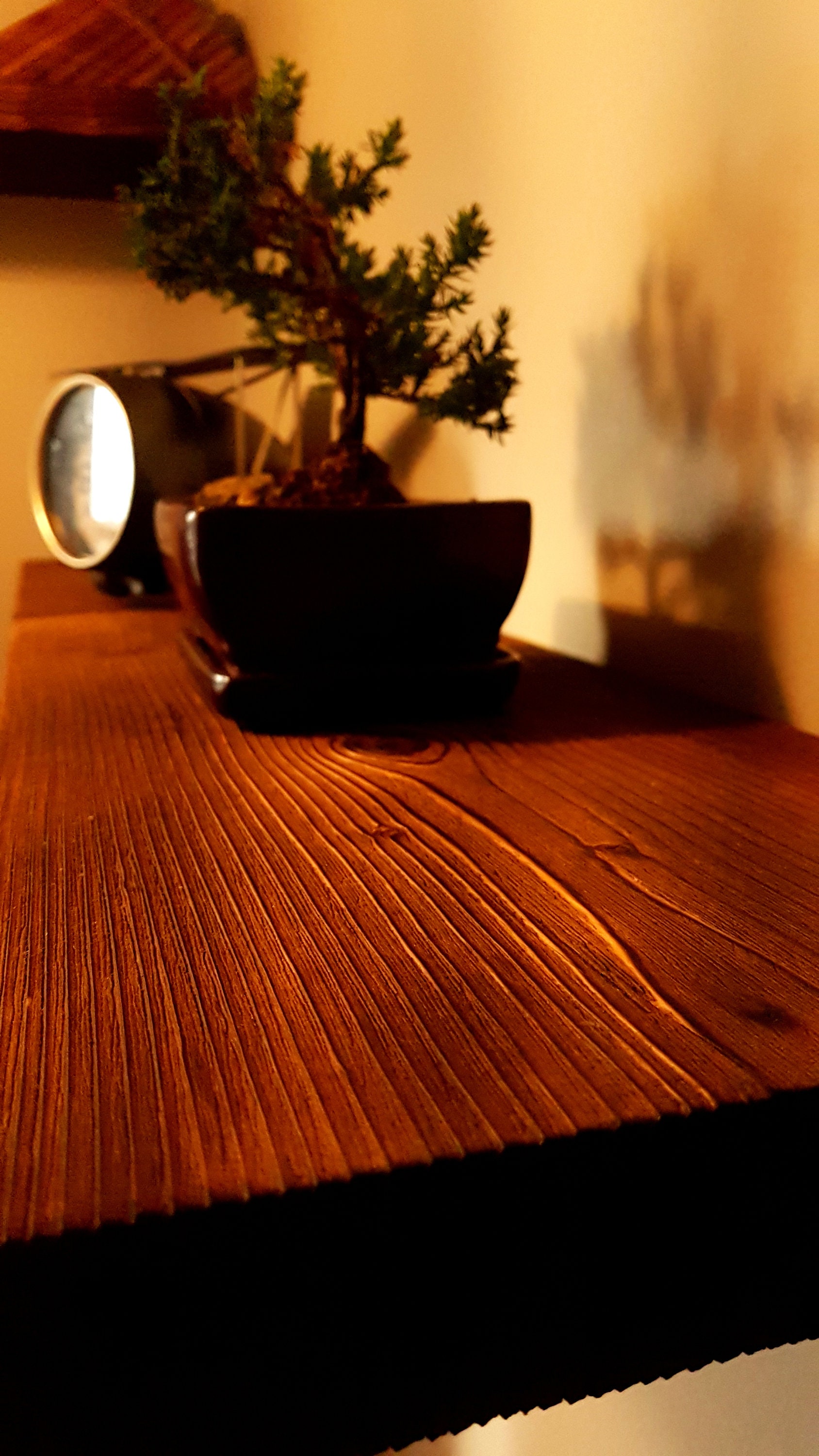 Floating Shelves Solid Wood Shou Sugi Ban Invisible Supports Rustic 10