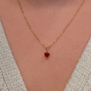 Little Red Heart Necklace - Tiny Sapphire Pendant Necklace - Valentines Gift - Anniversary Gift - Gold Heart Necklace - Gift for her