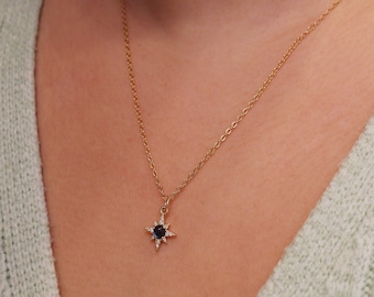 Blue Sapphire Star Necklace, Celestial jewelry, Cubic zirconia star, dainty star necklace, constellation star layering necklace,